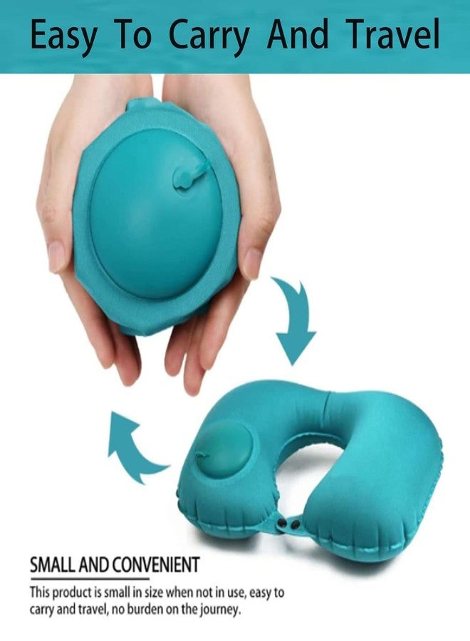 Gnanex وسادة رقبة قابلة للنفخ للسفر من غنانكس، على شكل حرف U، وسادة سفر هوائية أوتوماتيكية على شكل حرف U، وسادة رقبة للطائرة والسيارة، وسادة حلقية قابلة للطي، وسادة سرير قابلة للضغط، وسادة رقبة، لون فيروزي - Image 2